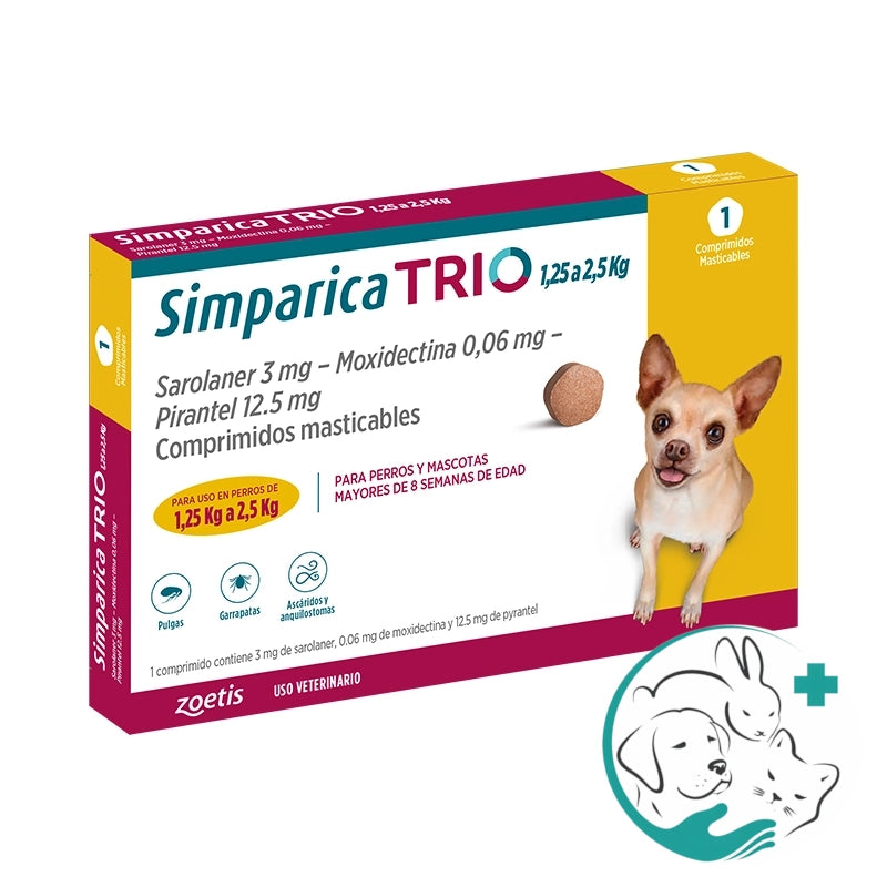 Simparica Trio Antiparasitario para Perros 1,25 a 2,5 Kg 1 Comprimido