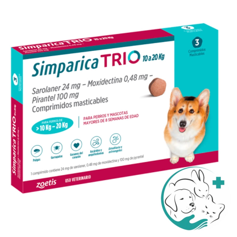 Simparica Trio Antiparasitario para Perros 10 a 20 Kg 3 Comprimido