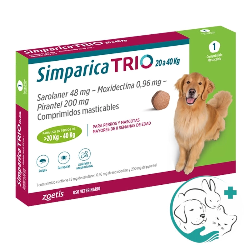 Simparica Trio Antiparasitario para Perros 20 a 40 Kg 1 Comprimido