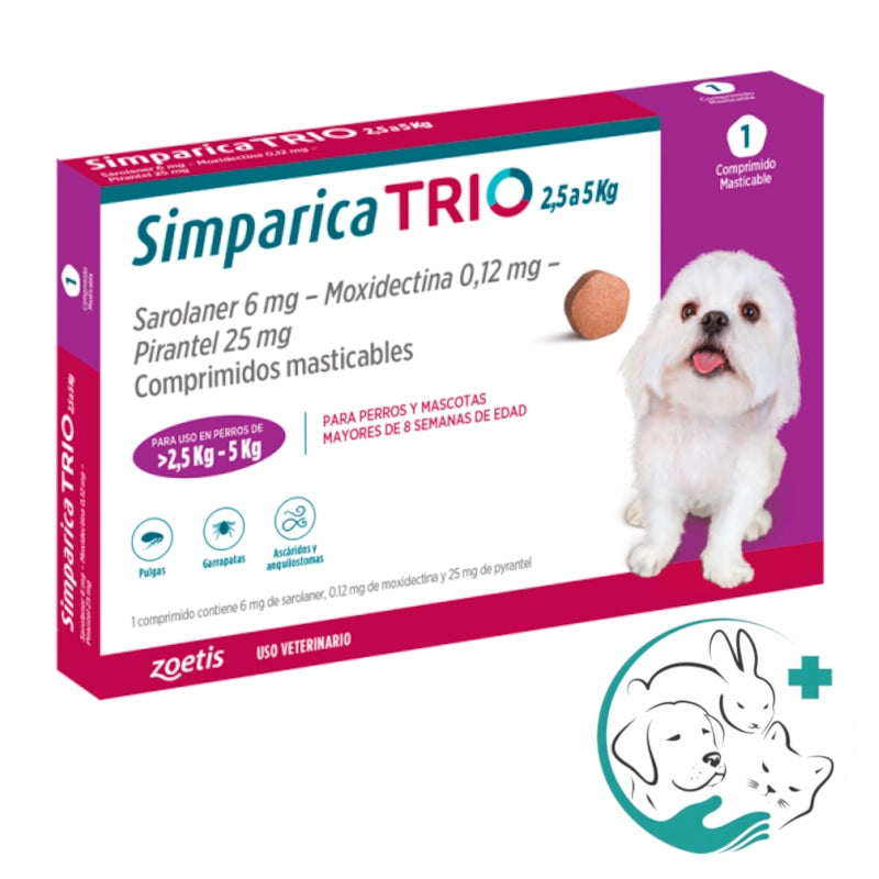 Simparica Trio Antiparasitario para Perros 2,5 a 5 Kg 1 Comprimido