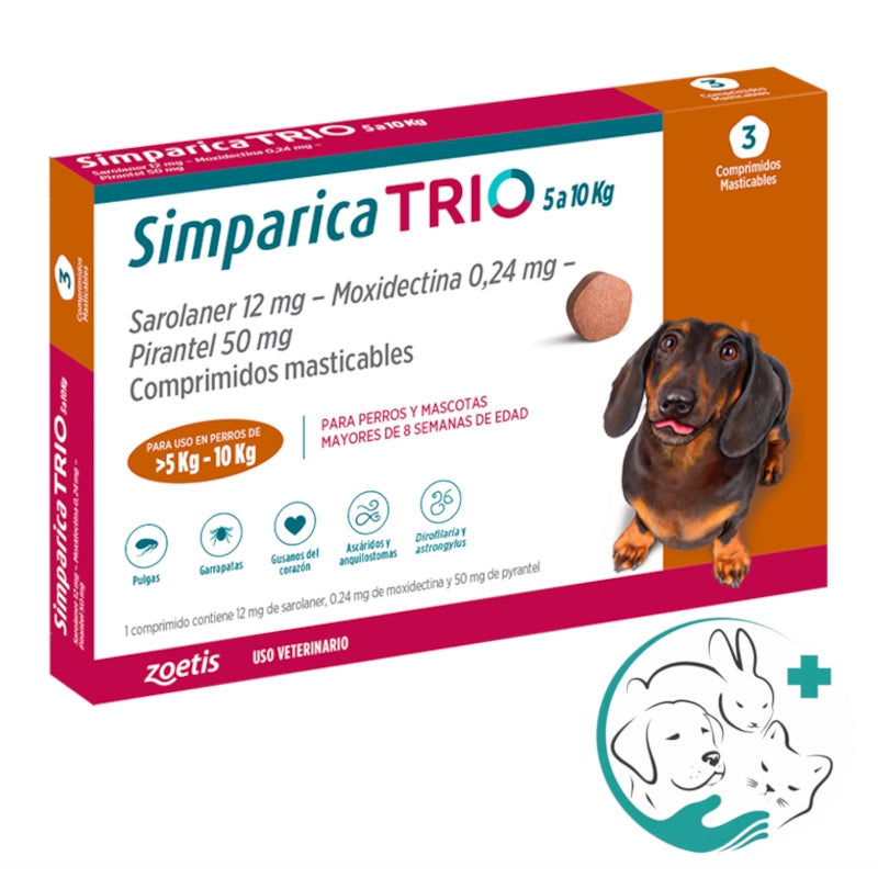 Simparica Trio Antiparasitario para Perros 5 a 10 Kg 3 Comprimido