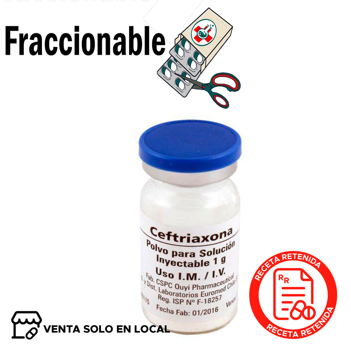 Ceftriaxona polvo para inyectable 1g x 1 Ampolla