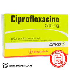 Ciprofloxacino Comprimidos Recubiertos 500mg (disponible solo para venta presencial)
