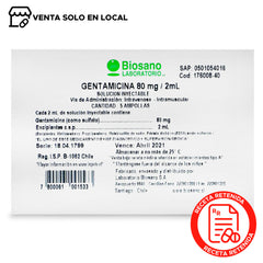 Gentamicina Solución Inyectable 80mg/2ml