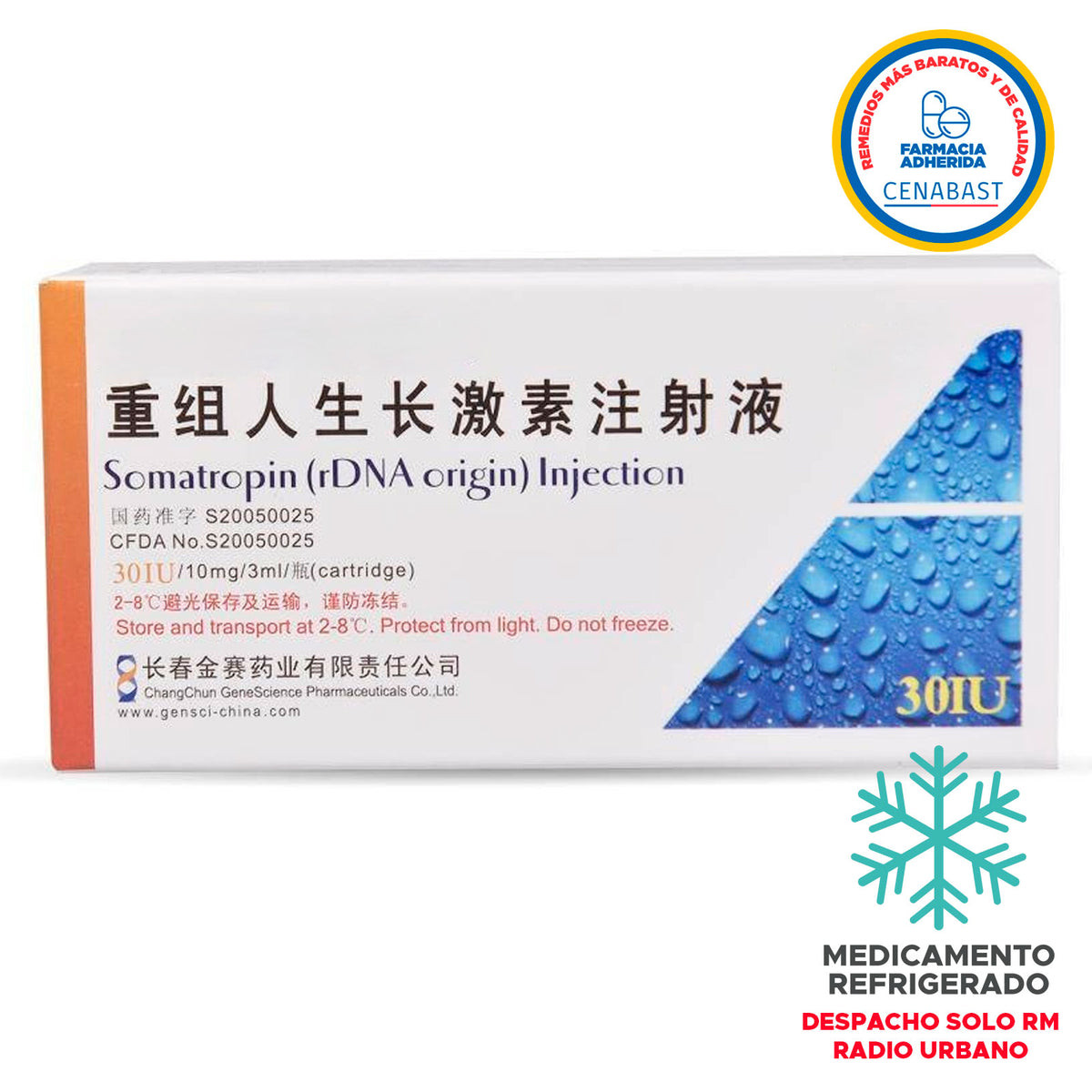 Somatropina Solución Inyectable 10mg/3mL 30UI Producto Cenabast