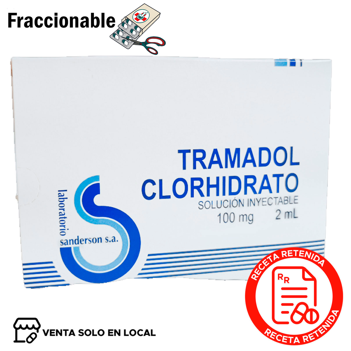 Tramadol Inyectable 100mg/2ml x 1 Ampolla (disponible solo para venta presencial)