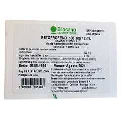 Ketoprofeno Solución Inyectable 100mg/2ml