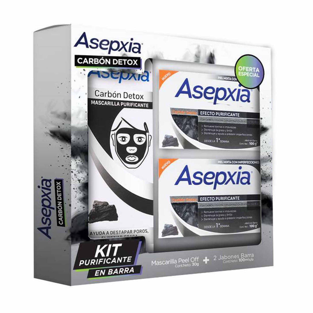 Asepxia Pack Mascarilla Purificante + Jabones Detox Carbón