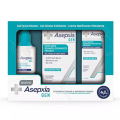 Asepxia Pack Gel Limpiador, Exfoliante y Crema Hidratante